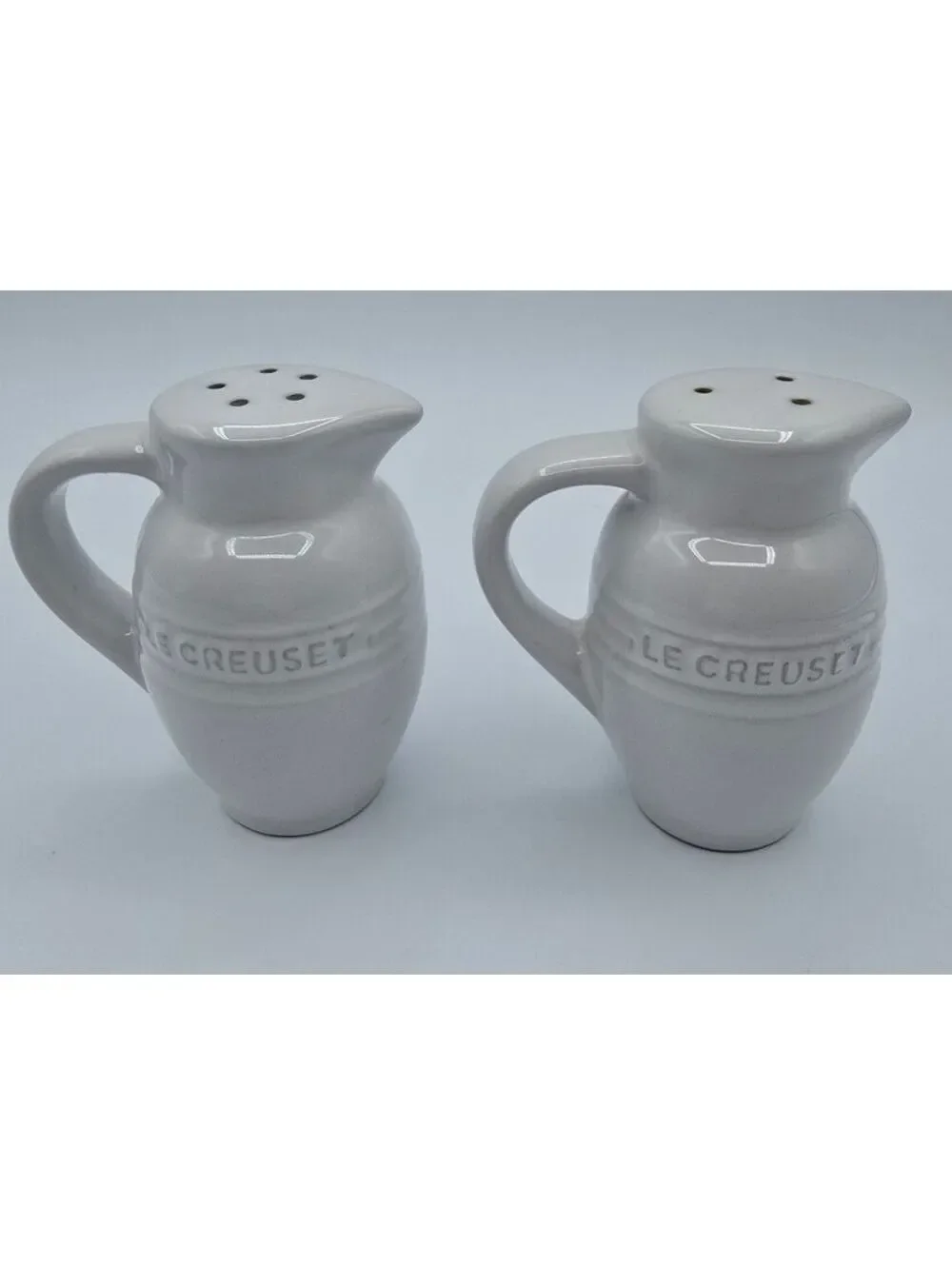 Le Creuset White Stoneware Mini Pitcher Salt & Pepper Shakers Set